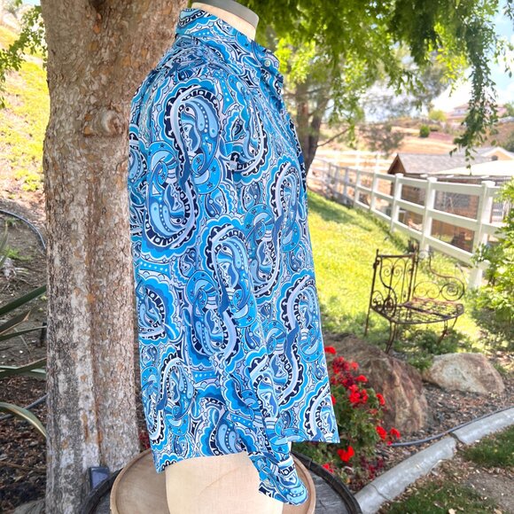 70's Funky Print Shirt - Size Large - Blues Hues - Brand Jonathan Hill Design - Picture 5 of 10